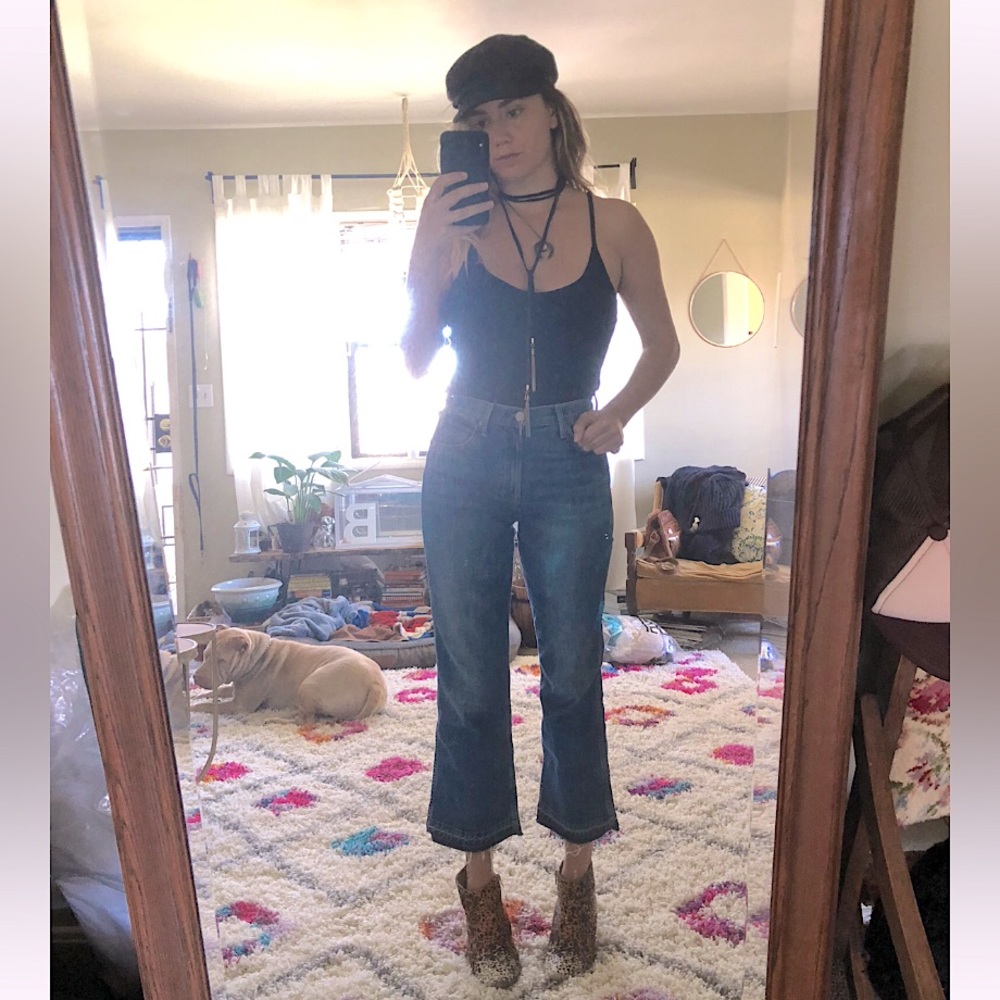 Grlfrnd Joan Crop Flare Raw Hem Bootcut Jeans size 25